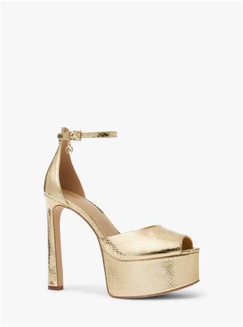 michael kors peep toe wedge the bay|Martina Metallic Snake Embossed Leather Peep.